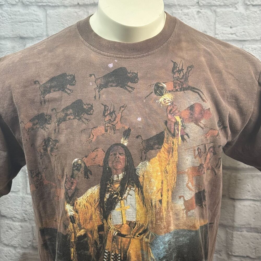 Vtg 90s The Mountain Native American Buffalo Skull Spirit Ritual T-Shirt Large